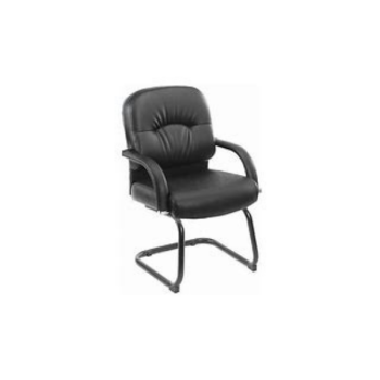 black padded chair with U-shaped metal frame bottom